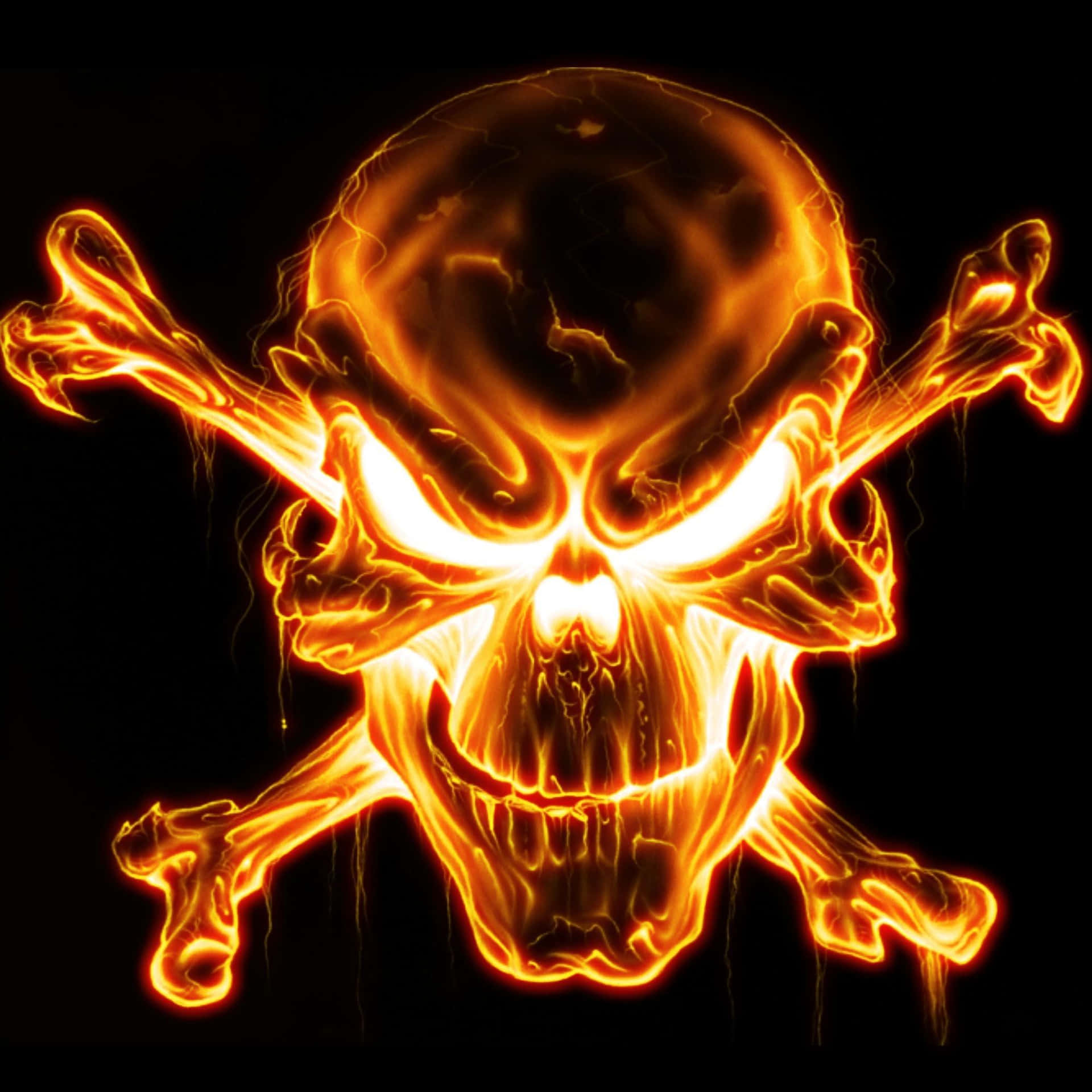 A Skull With Flames And Crossbones On A Black Background Wallpaper