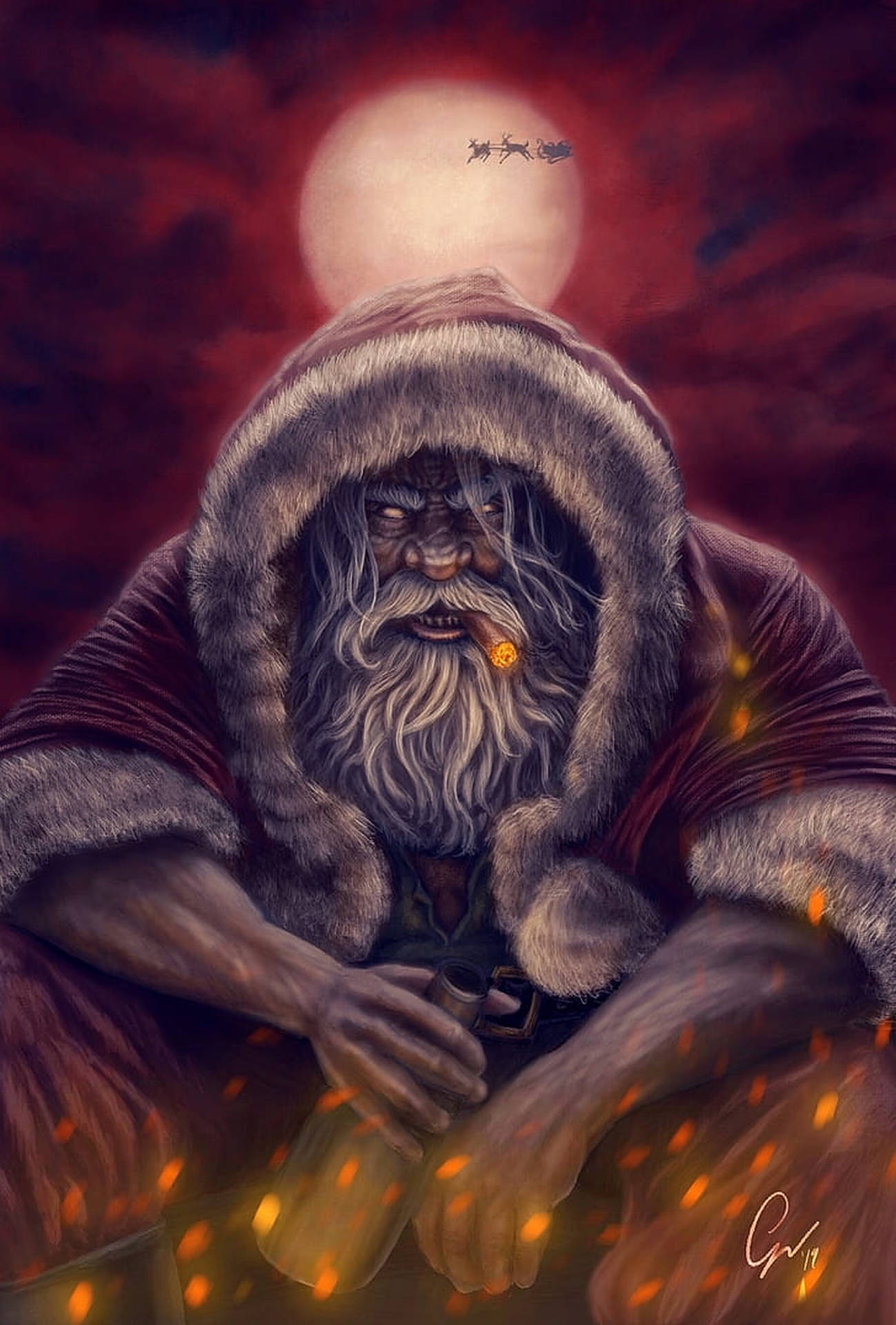 Evil Viking Santa Smoking Wallpaper