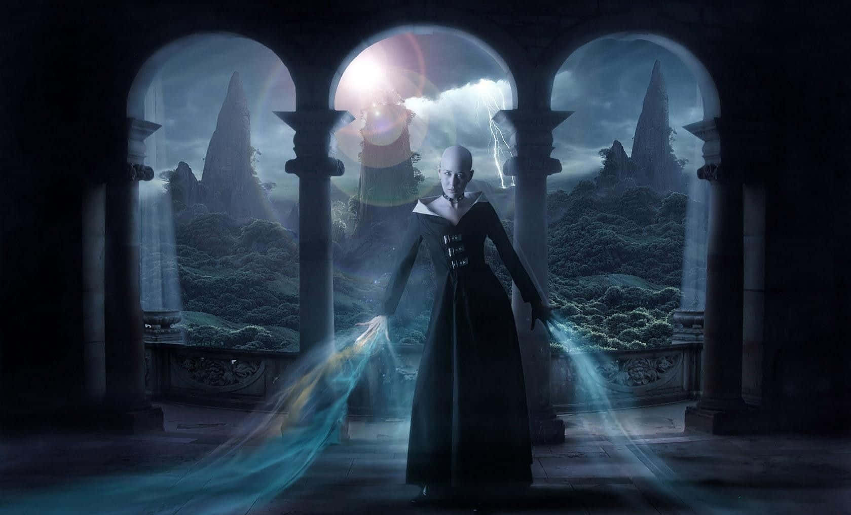 Dark, powerful Evil Witch summoning her magical powers Wallpaper