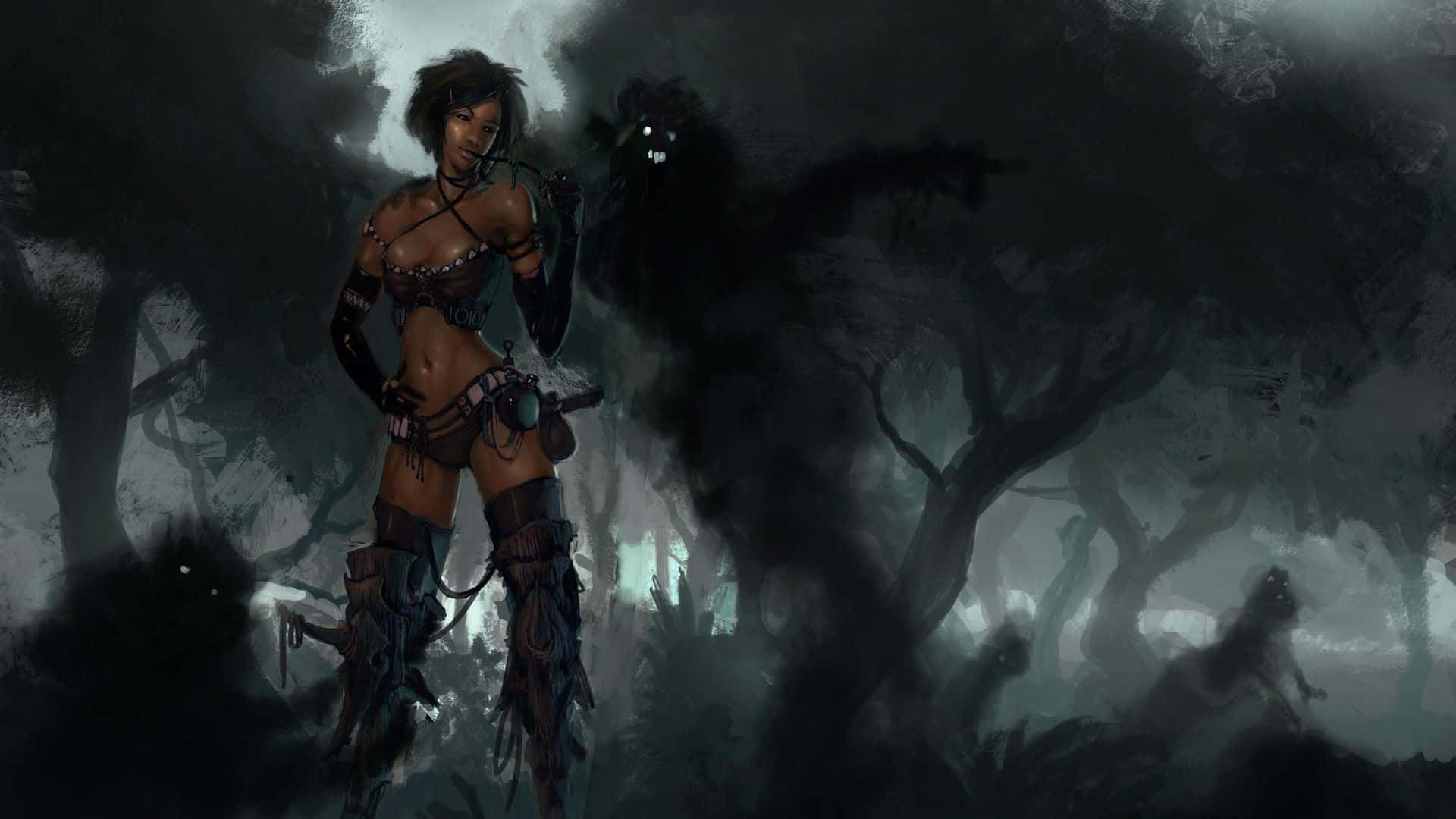 Sinister Evil Witch in a Dark Forest Wallpaper
