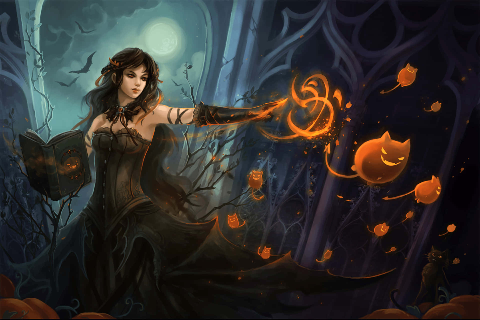 Mysterious Evil Witch in Dark Forest Wallpaper