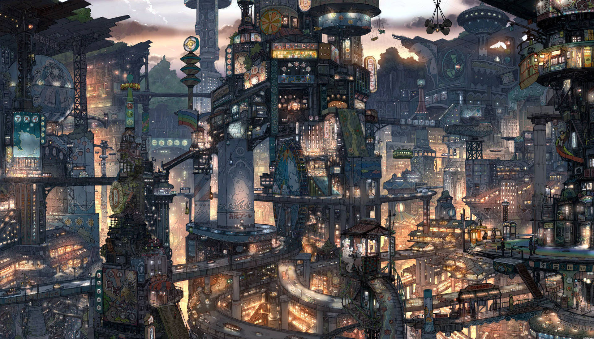 Evolution Fantasy World Within Cyberpunk City Wallpaper