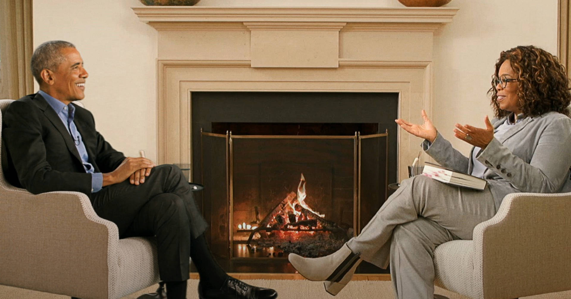 Ex-president Barrack Obama With Oprah Winfrey Background