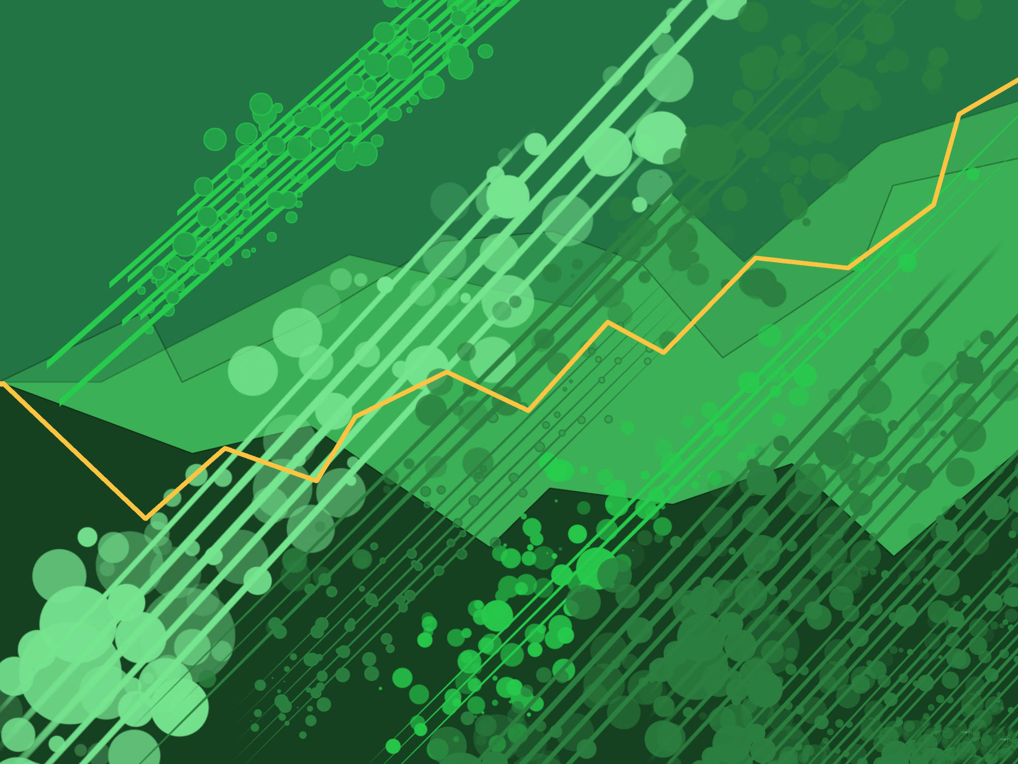 Excel Performance Visualization Wallpaper — Dynamic green abstract digital art with glowing lines and dots forming upward trending graphs.