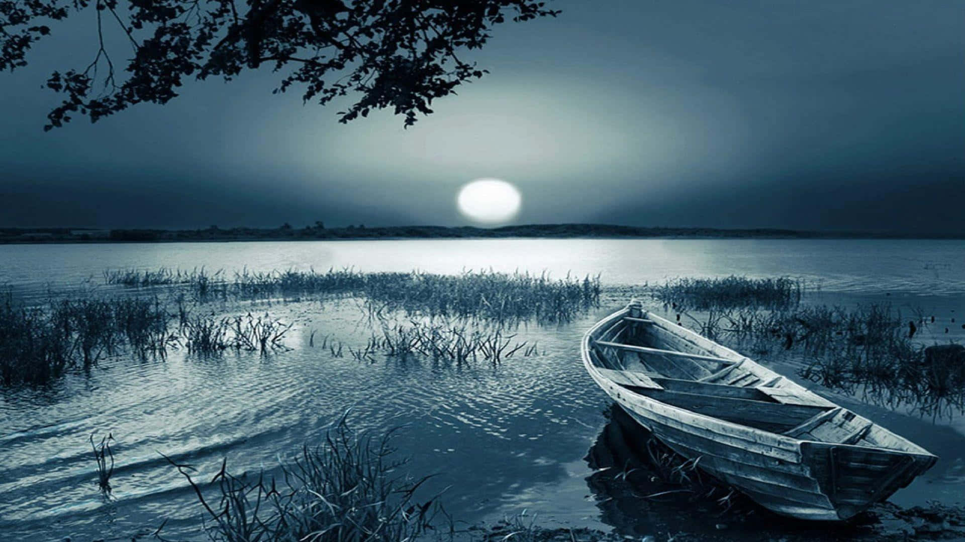 Exceptional Moonlight And A Boat Wallpaper