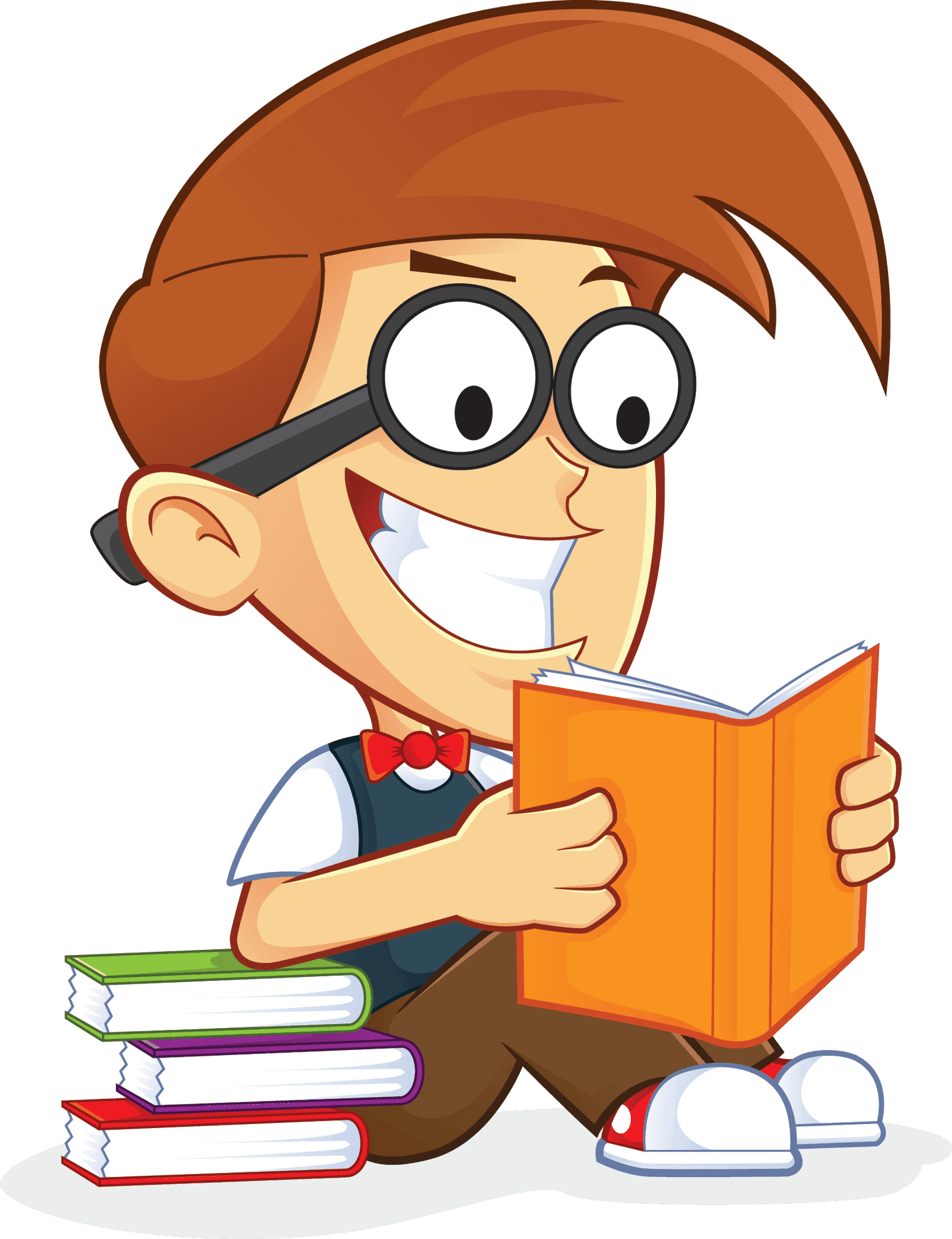 Excited Boy Reading Book PNG