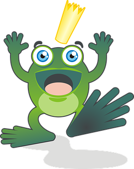Excited Cartoon Frogwith Crown PNG