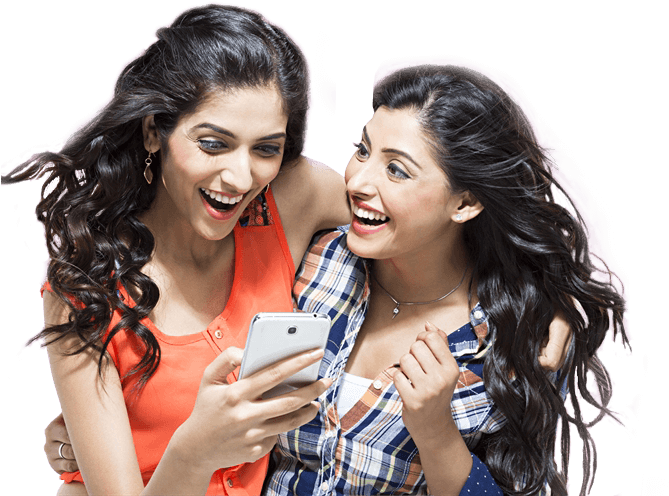 Excited Friends Sharing Contenton Phone PNG