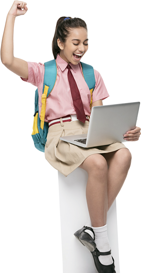 Excited Student With Laptop Victory Pose PNG