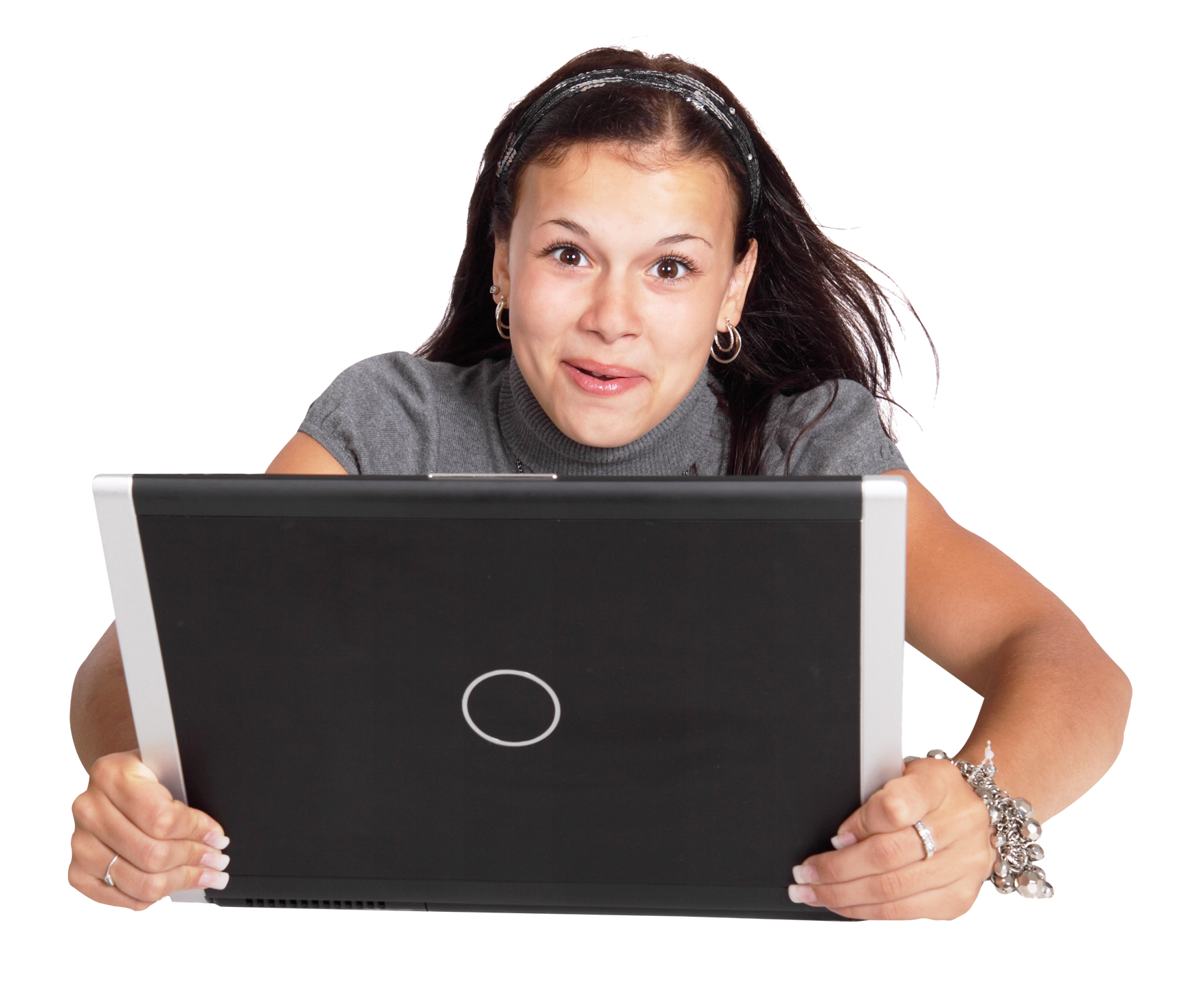 Excited Woman With Laptop PNG
