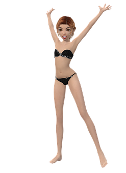 Excited3 D Character Black Bikini PNG