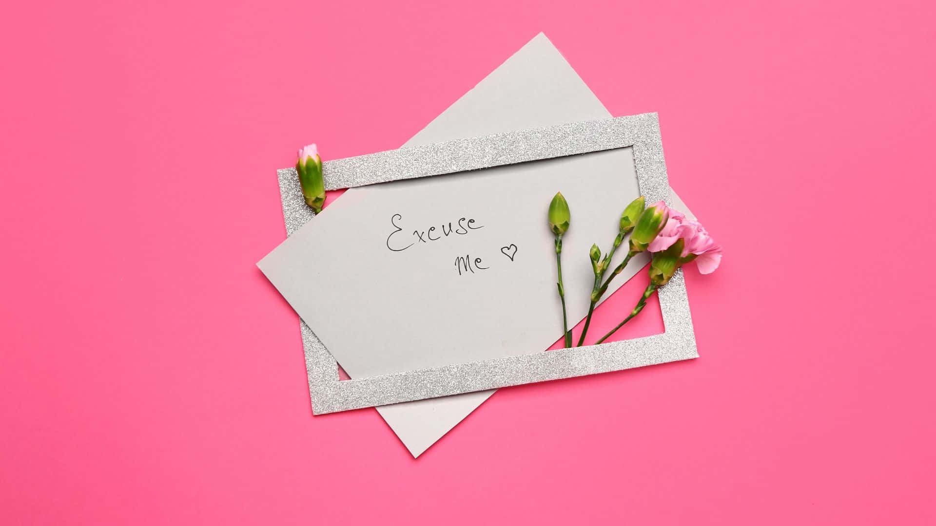 Excuse Me Note With Pink Flowers Wallpaper
