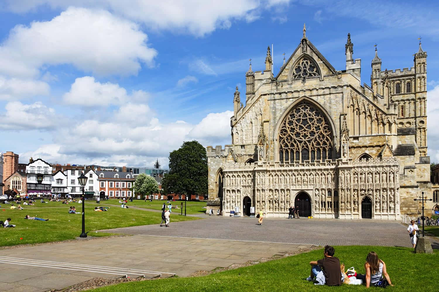 Exeter Kathedraal Zonnige Dag Achtergrond