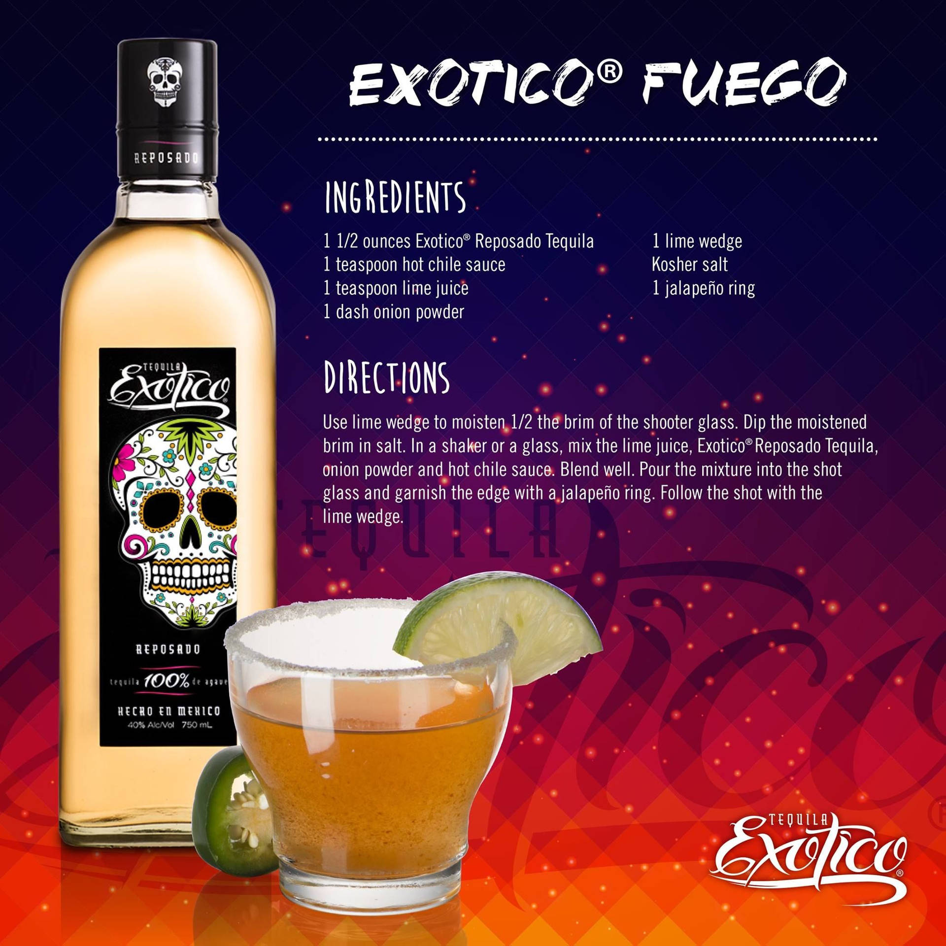 Exotico Fuego Tequila Recipe Poster Wallpaper