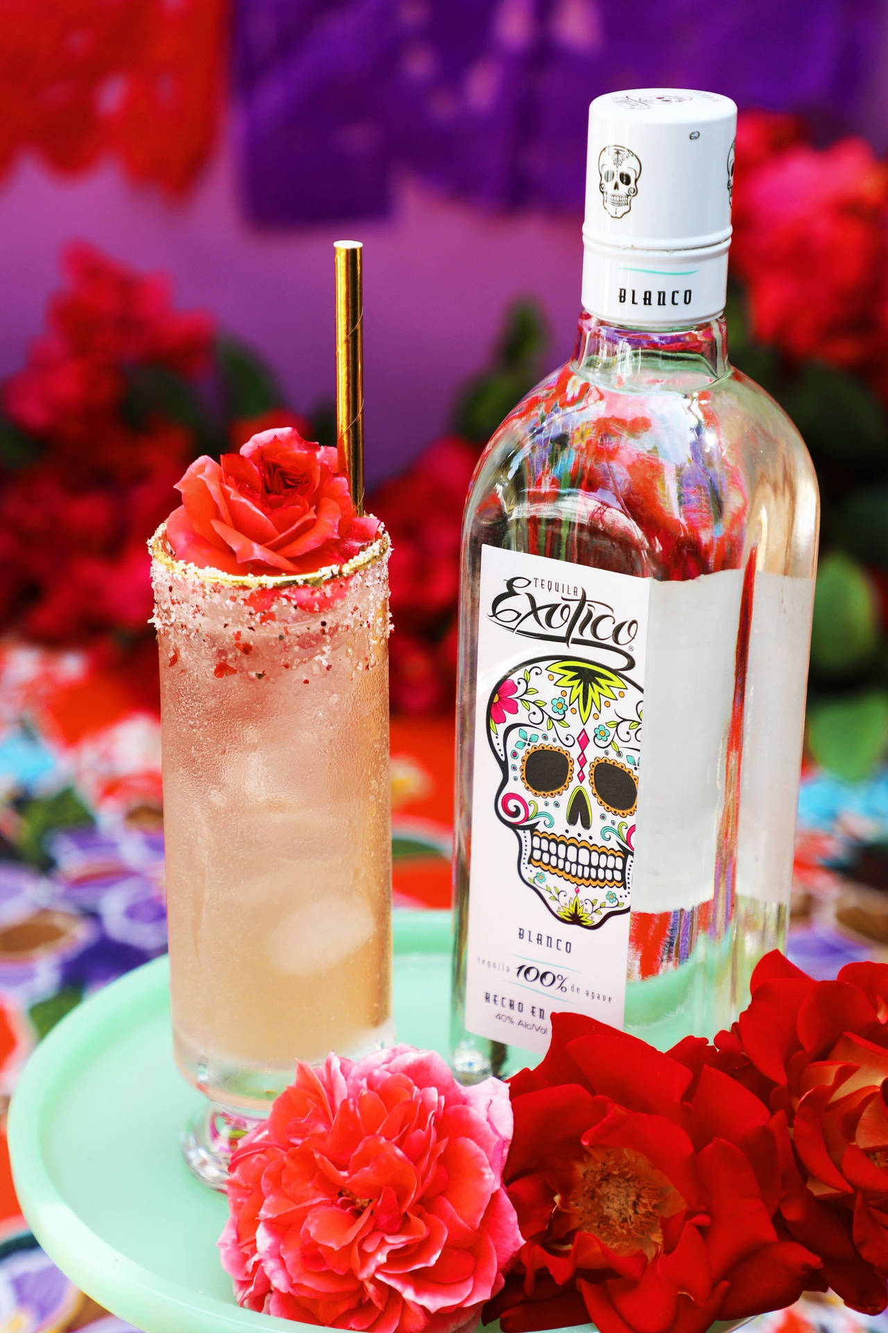 Exotico Tequila Cocktail With Flowers Wallpaper