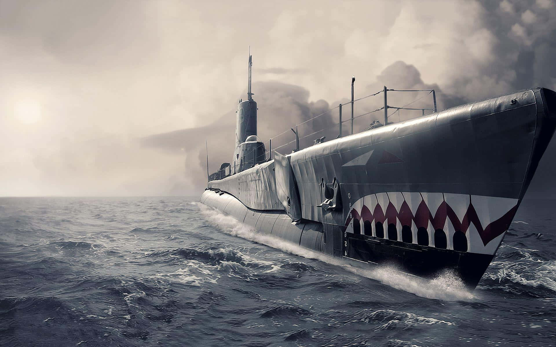 Expansive View Of A Submarine In Deep Blue Sea Wallpaper