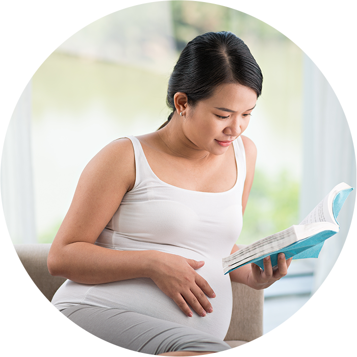 Expectant Mother Reading Book PNG
