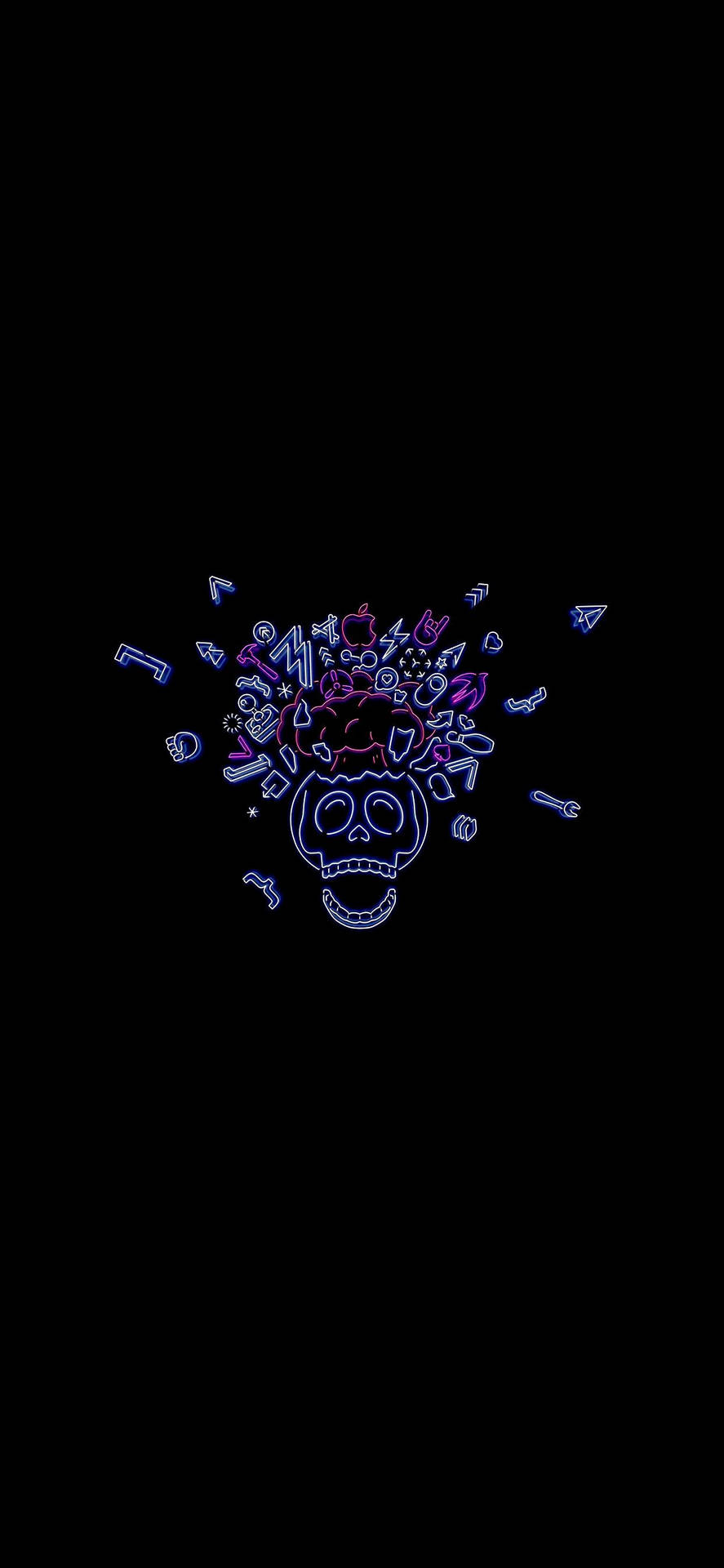 Exploded Skull Doodle Neon Lights Dark Mode Wallpaper