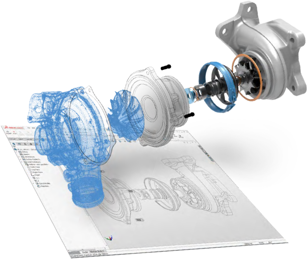 Exploded View Car Turbocharger Design PNG