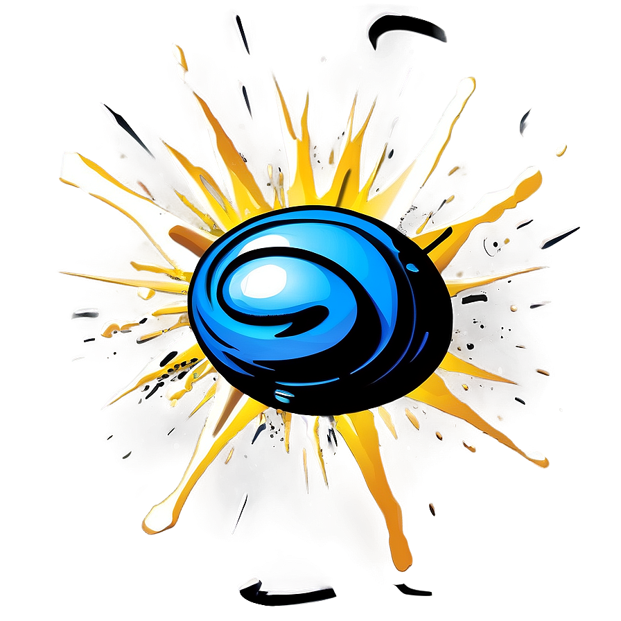 Exploding Comic Bubble PNG wtj82 PNG — A stylized blue sphere with swirling patterns radiates bright yellow energy spikes against a muted background.