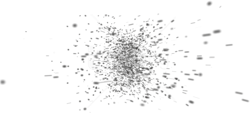 Exploding Particle Text Effect PNG — A glitchy white logo with crossed lines and particle effects centered on a black background.