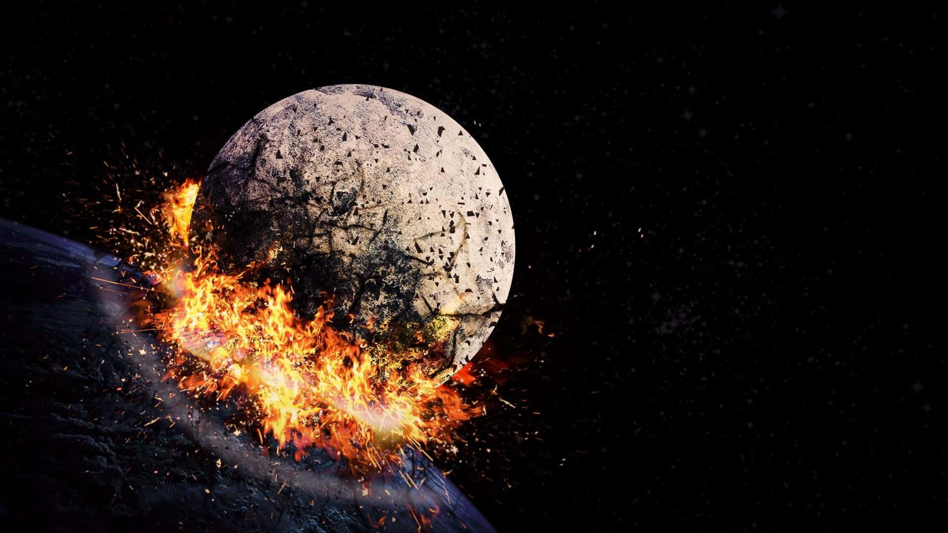 Hintergrundmit Einer Mond- Und Erdexplosion.