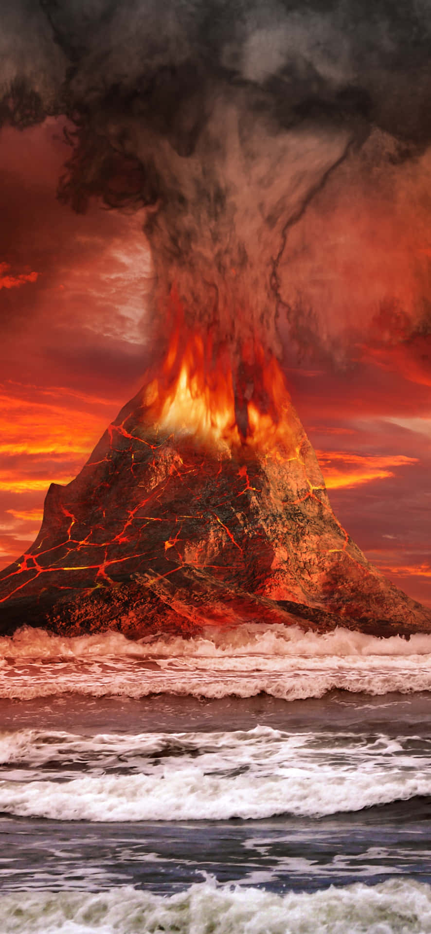 Explosive Erupting Volcano Digital Artwork Wallpaper