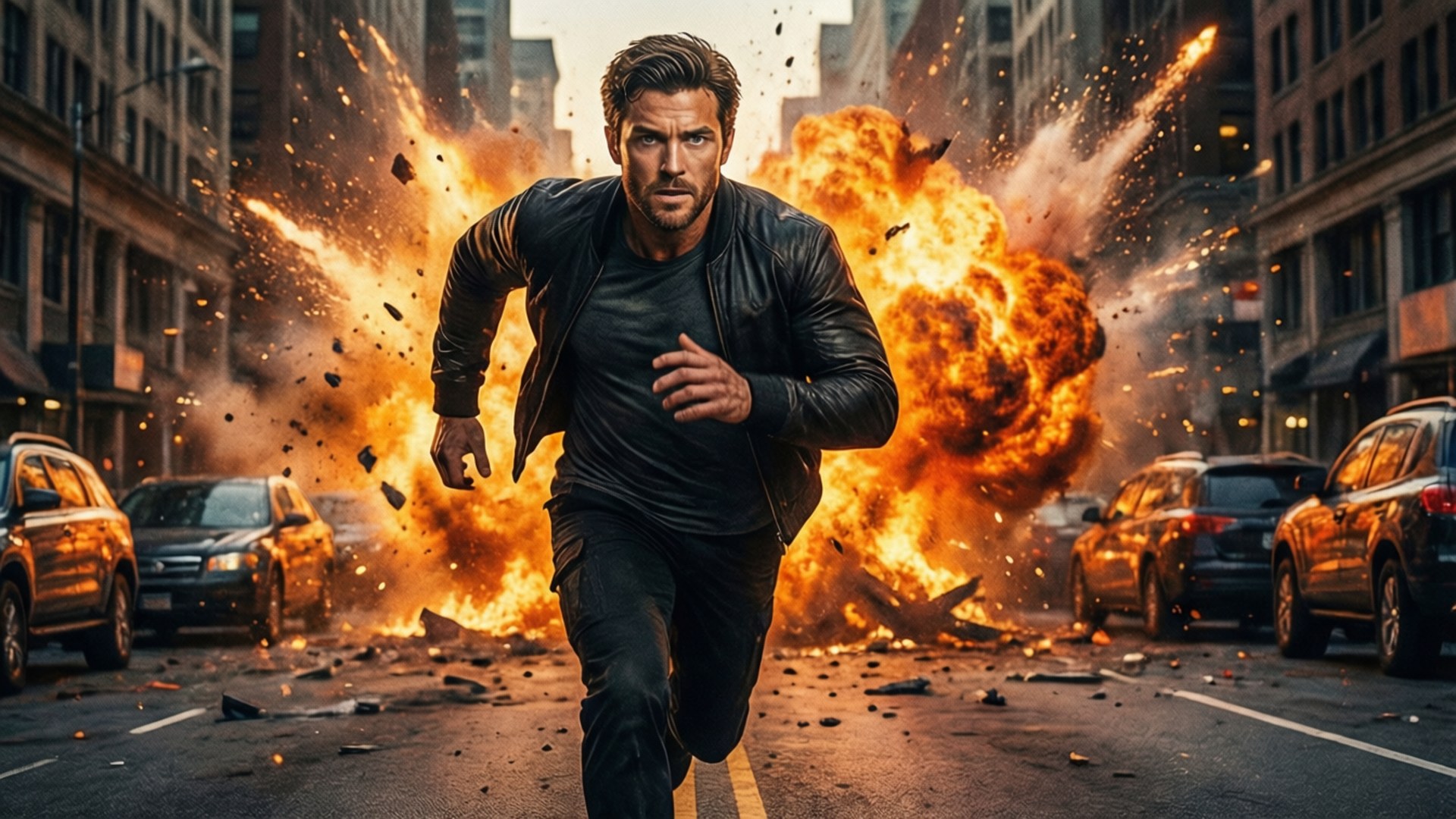 Glen Powell springer från explosion i actionscen