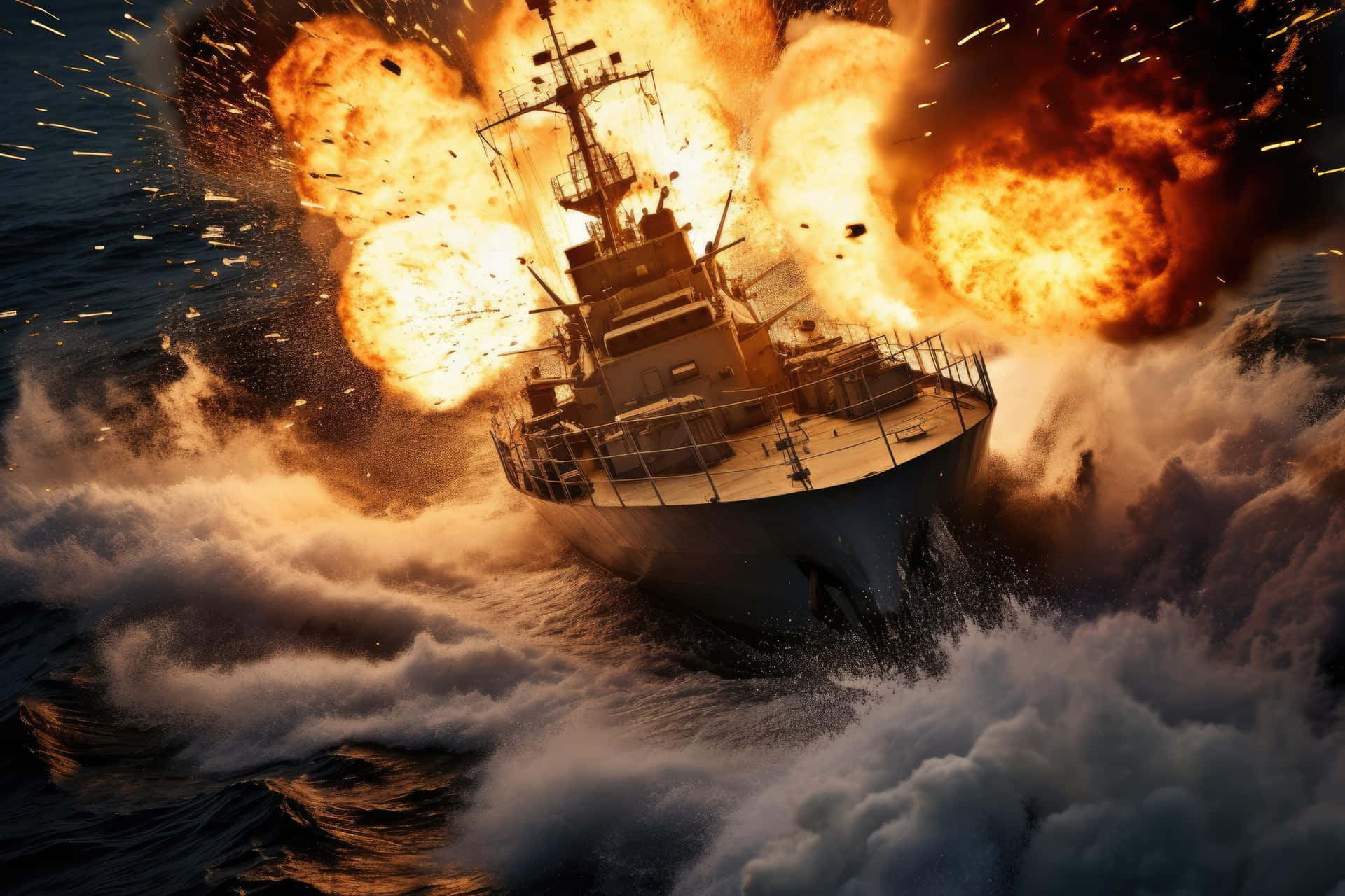 Explosive Naval Destructionat Sea Wallpaper