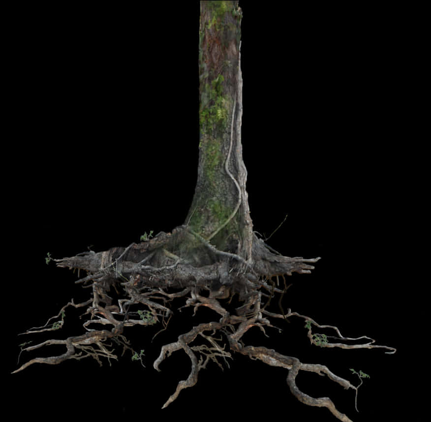 Exposed Roots Treeon Black Background PNG