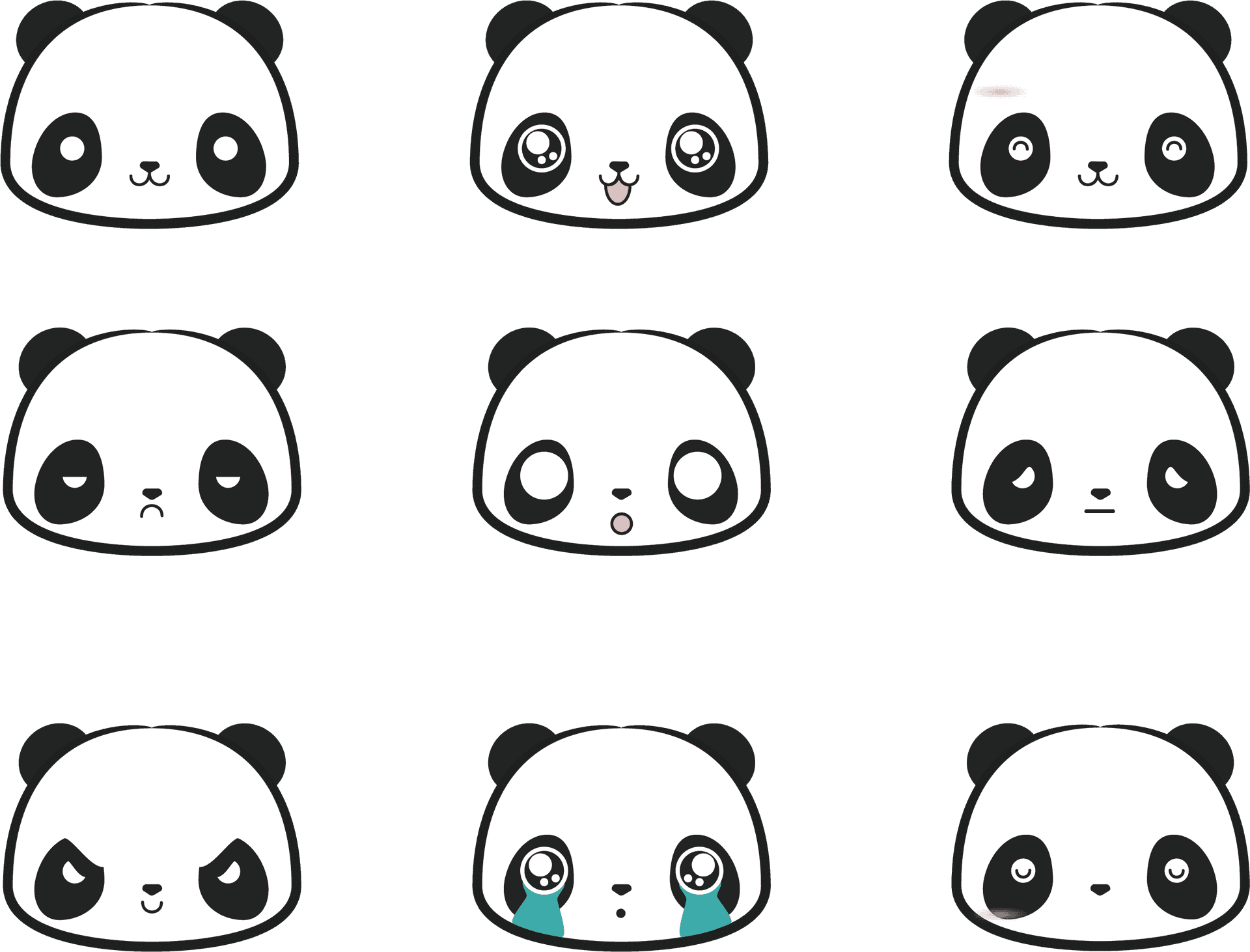 Expressive Cartoon Panda Faces PNG