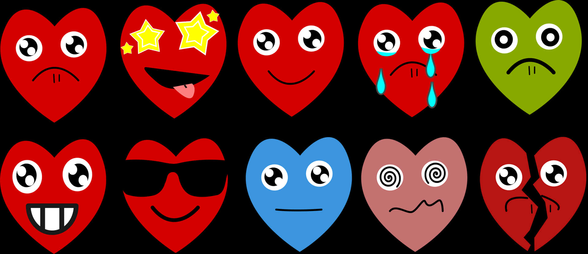 Expressive Heart Emojis Collection PNG