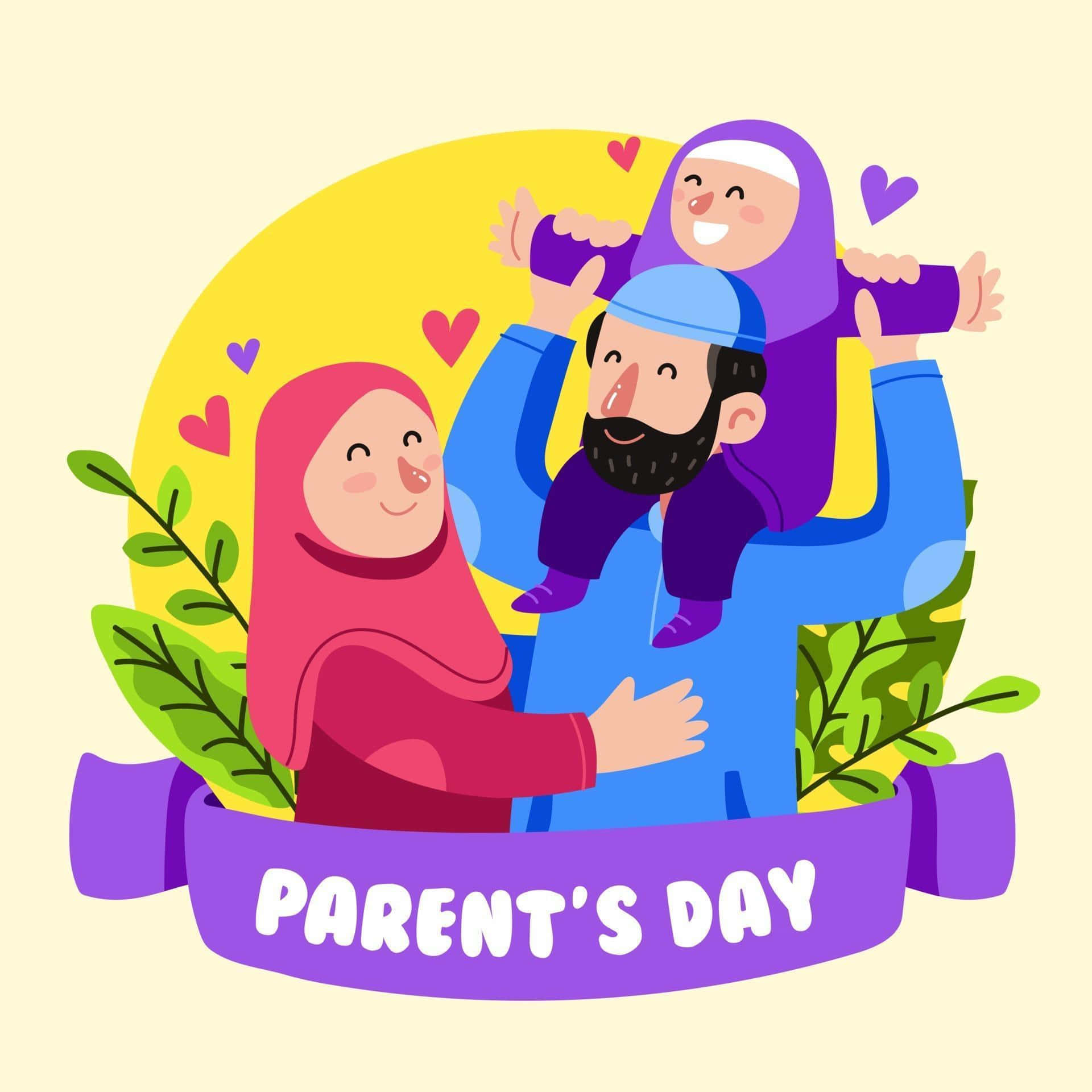 Expressive Photo Of Happy Parents With Their Son Celebrating Parents' Day Wallpaper