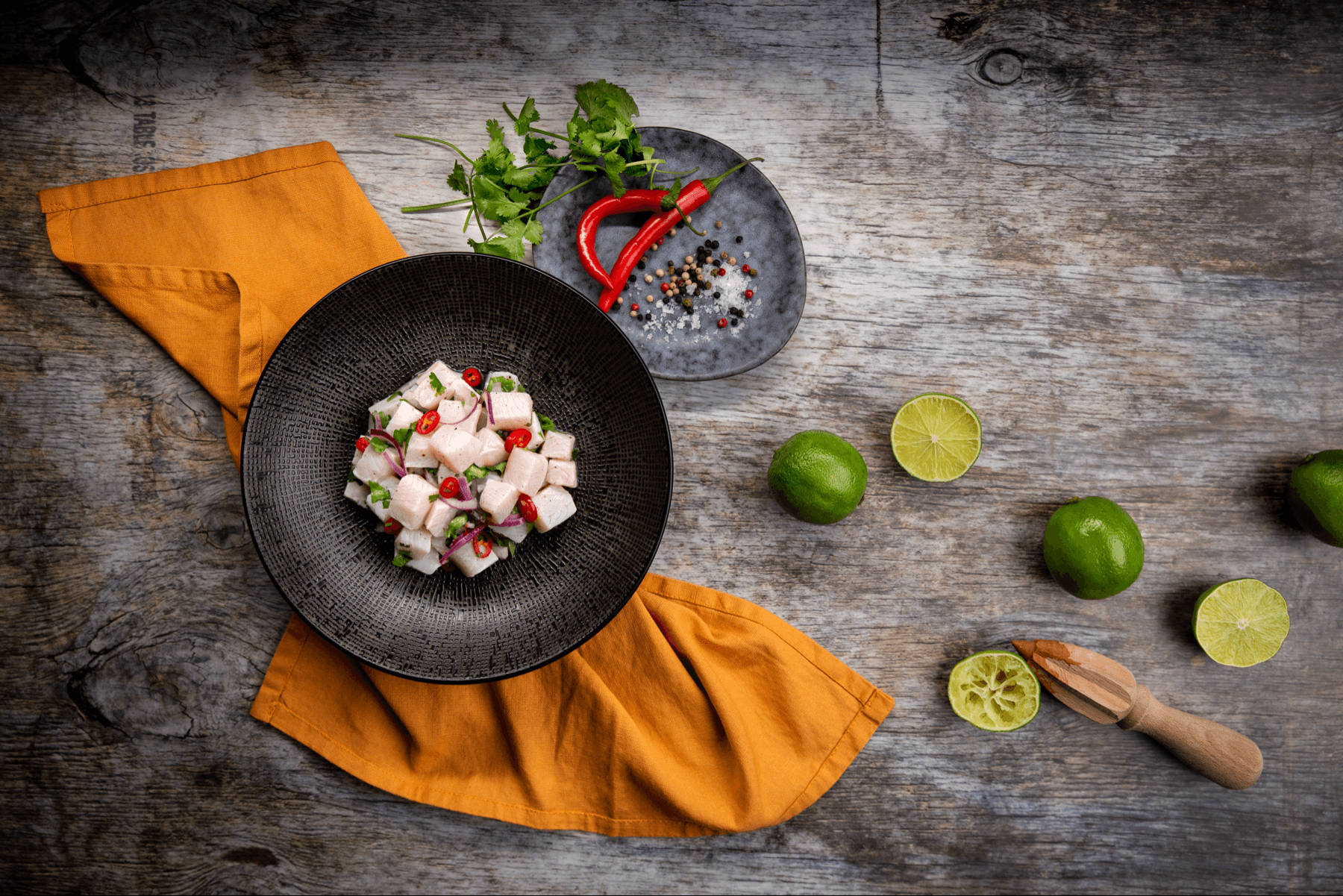 Exquisite Ceviche Garnished With Chilies Wallpaper