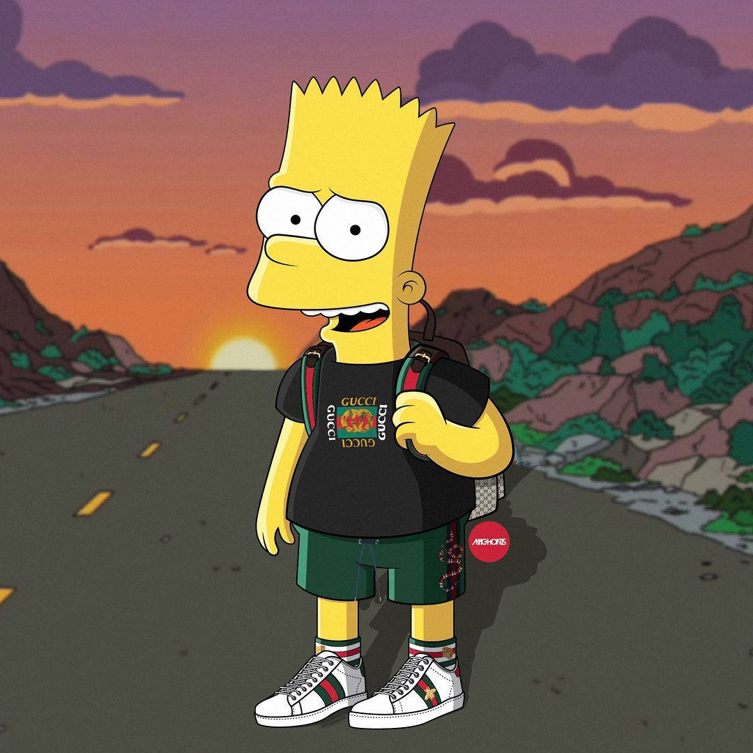 Exquisite Fashion Fusion - Bart Simpson In Stylish Gucci Outfit. Wallpaper