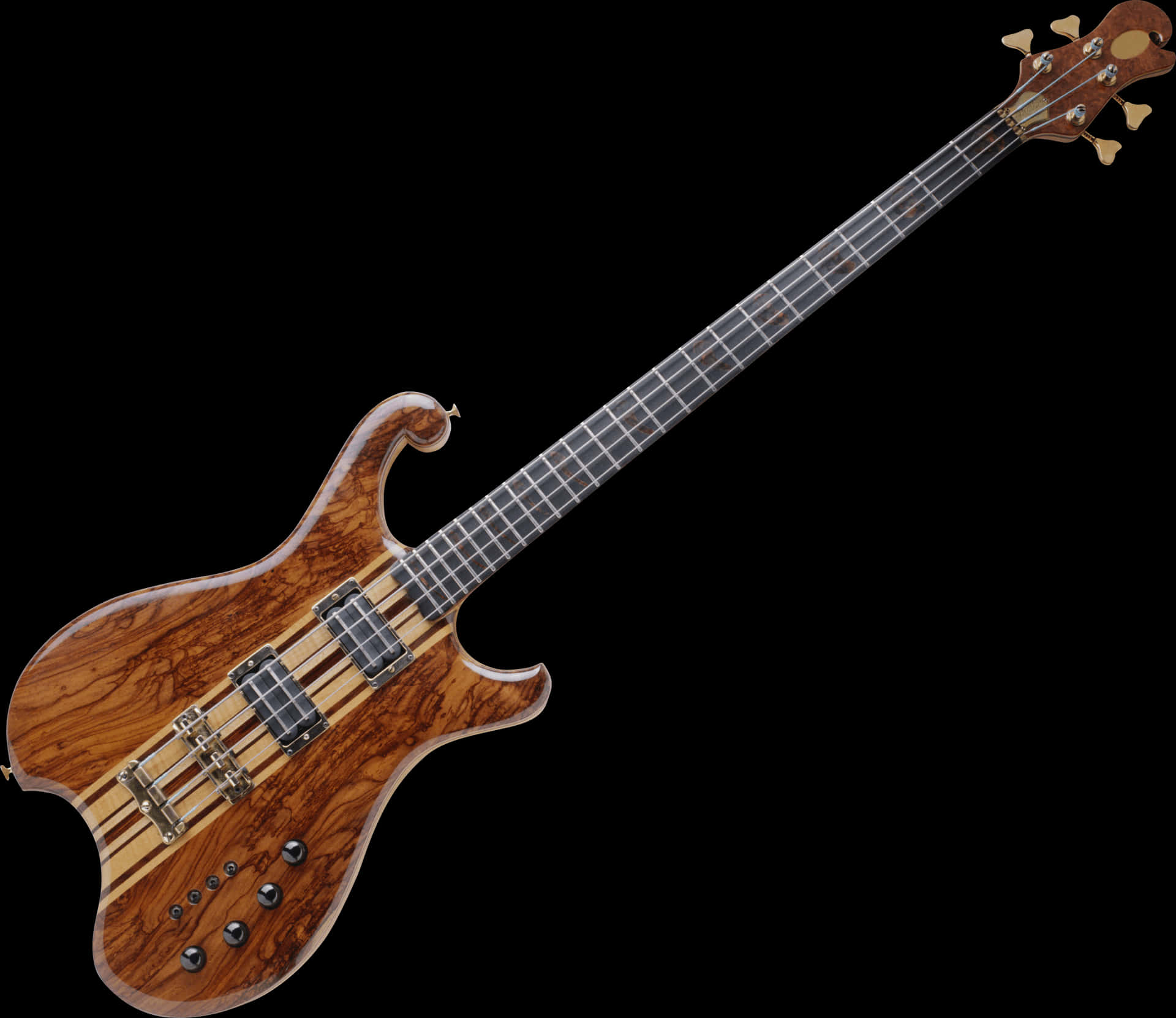 Exquisite Wooden Bass Guitar PNG