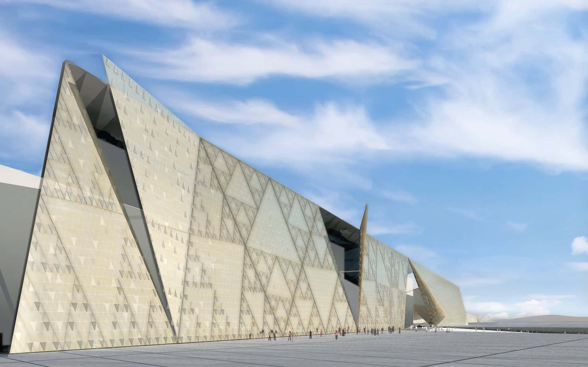 Exterior Design Of The Grand Egyptian Museum On Sunny Day Wallpaper