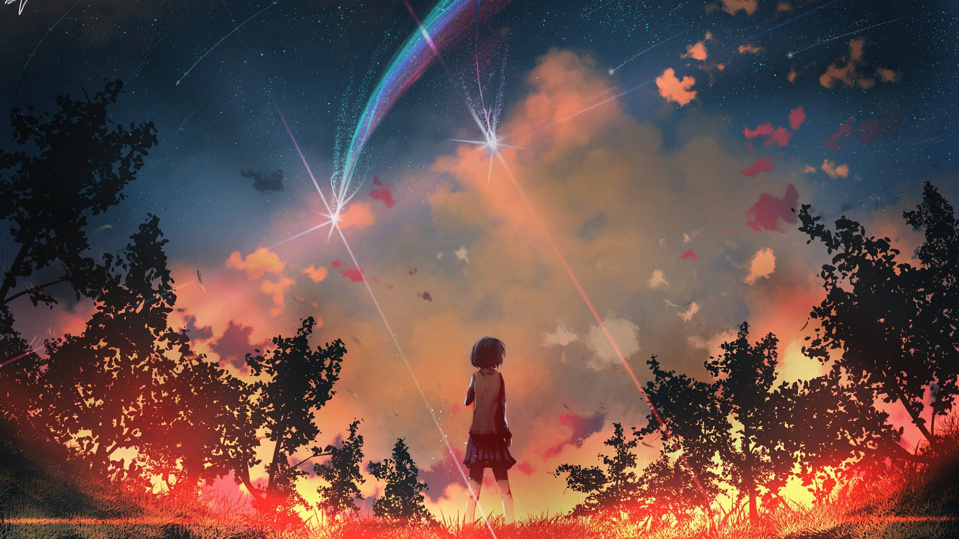 Extraordinary Sunset Anime Scenery Wallpaper