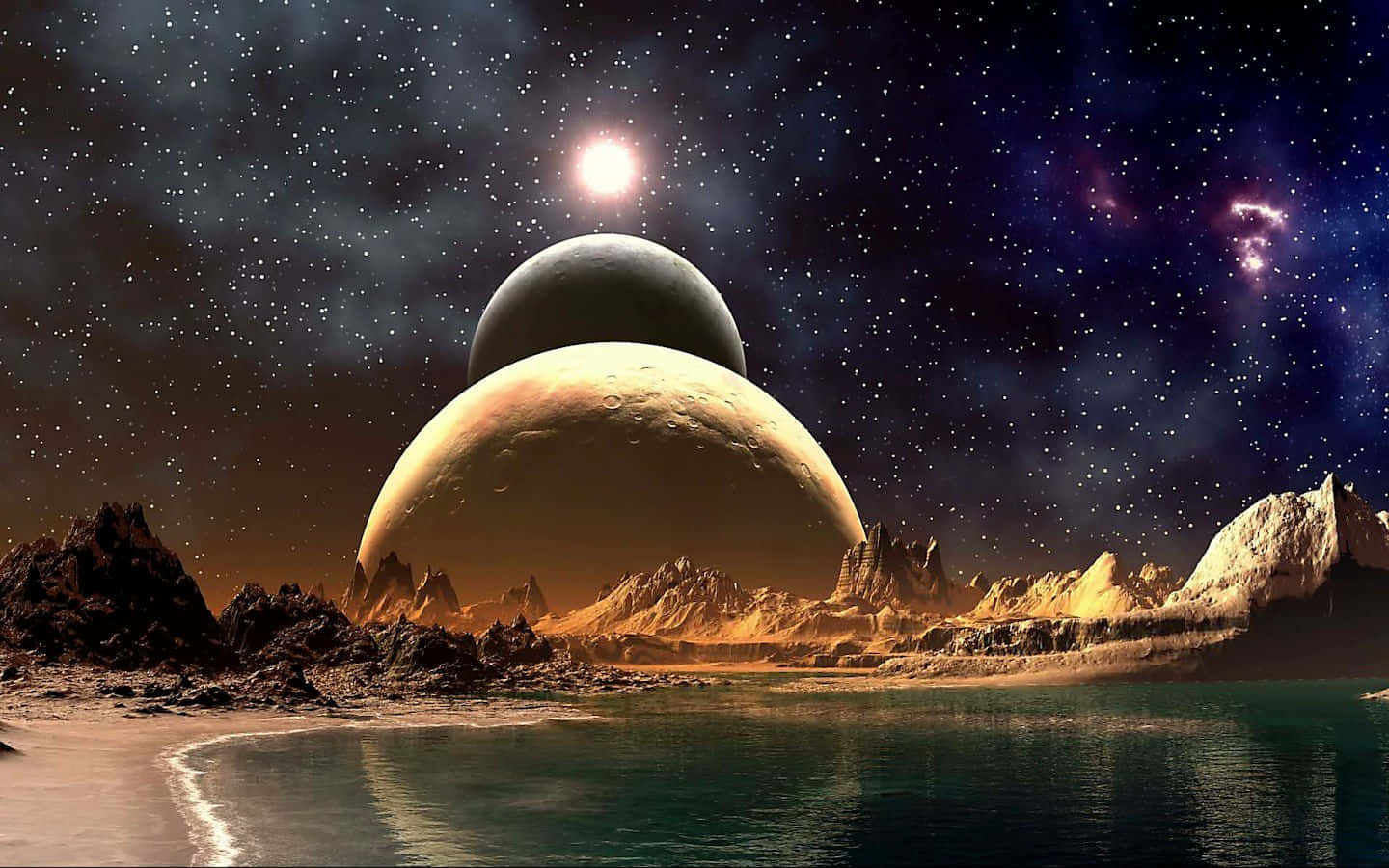 Extraterrestrial Seascapewith Planets Wallpaper