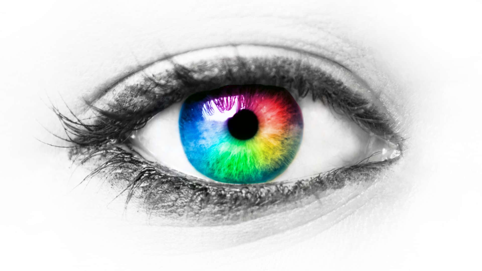 Enkvinnas Öga Med En Iris I Regnbågens Färger