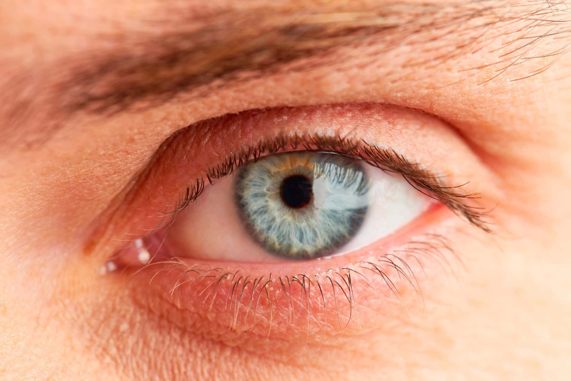A Close Up Of A Man's Eye With Blue Eyes