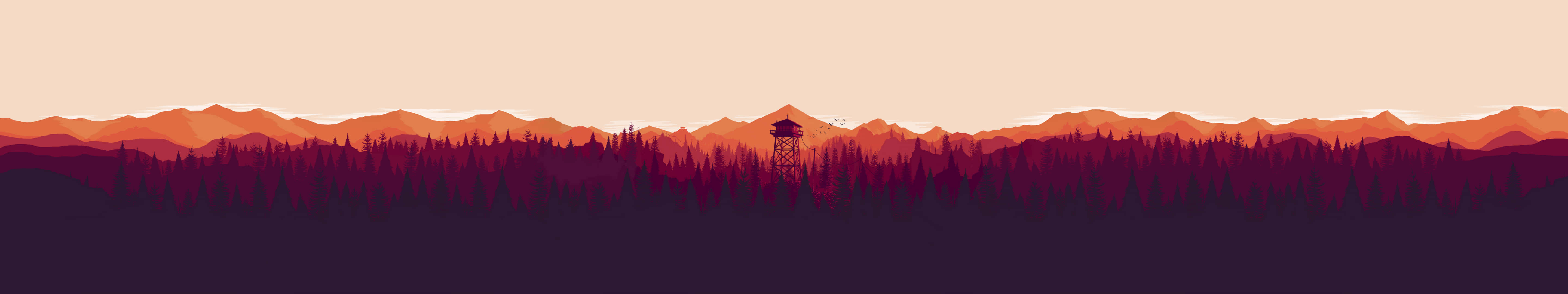 En mand står i bjergene med en rød og oranger baggrund. Wallpaper