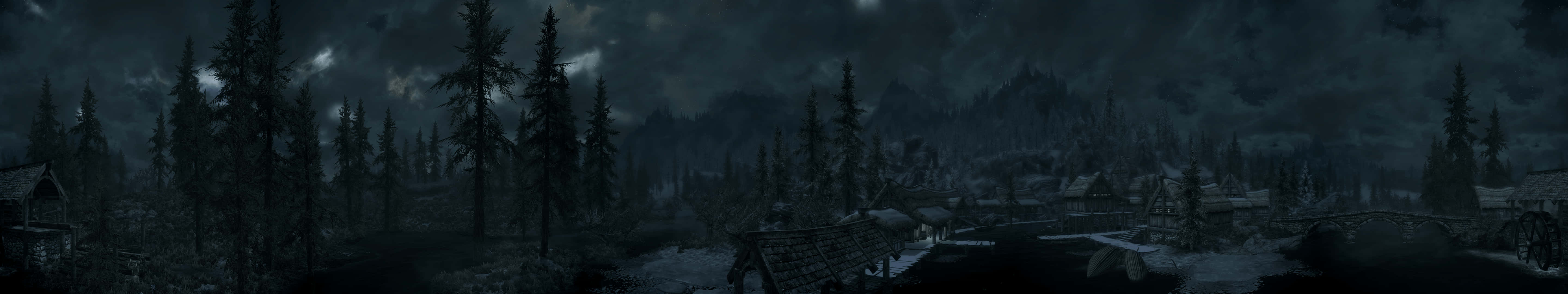 A Dark Night Scene With Trees And A Dark Sky Wallpaper