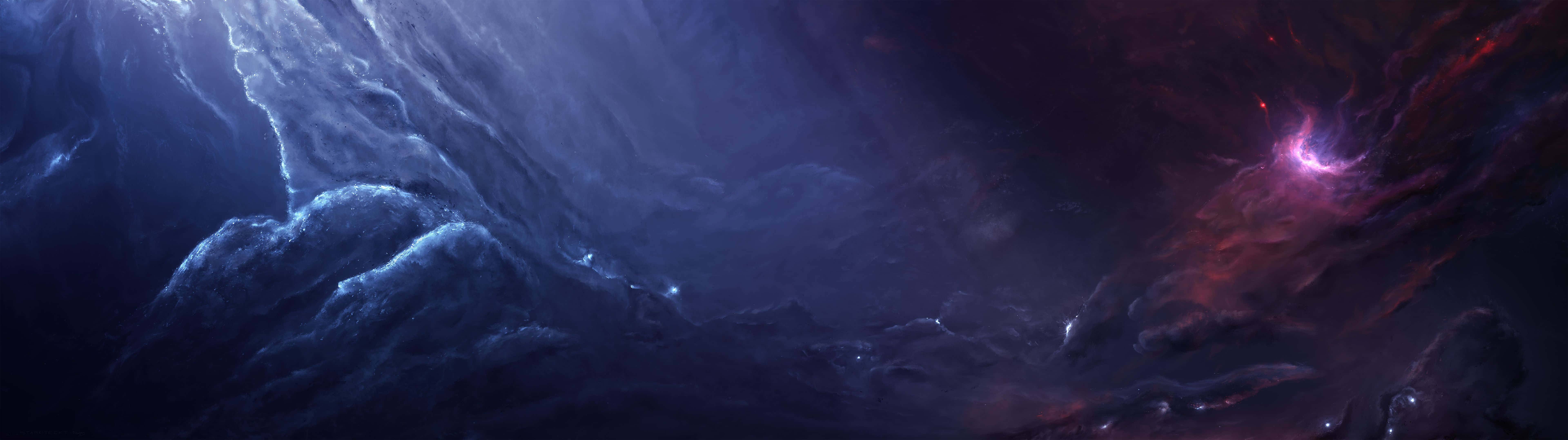 A Dark Space With A Red And Blue Background Wallpaper