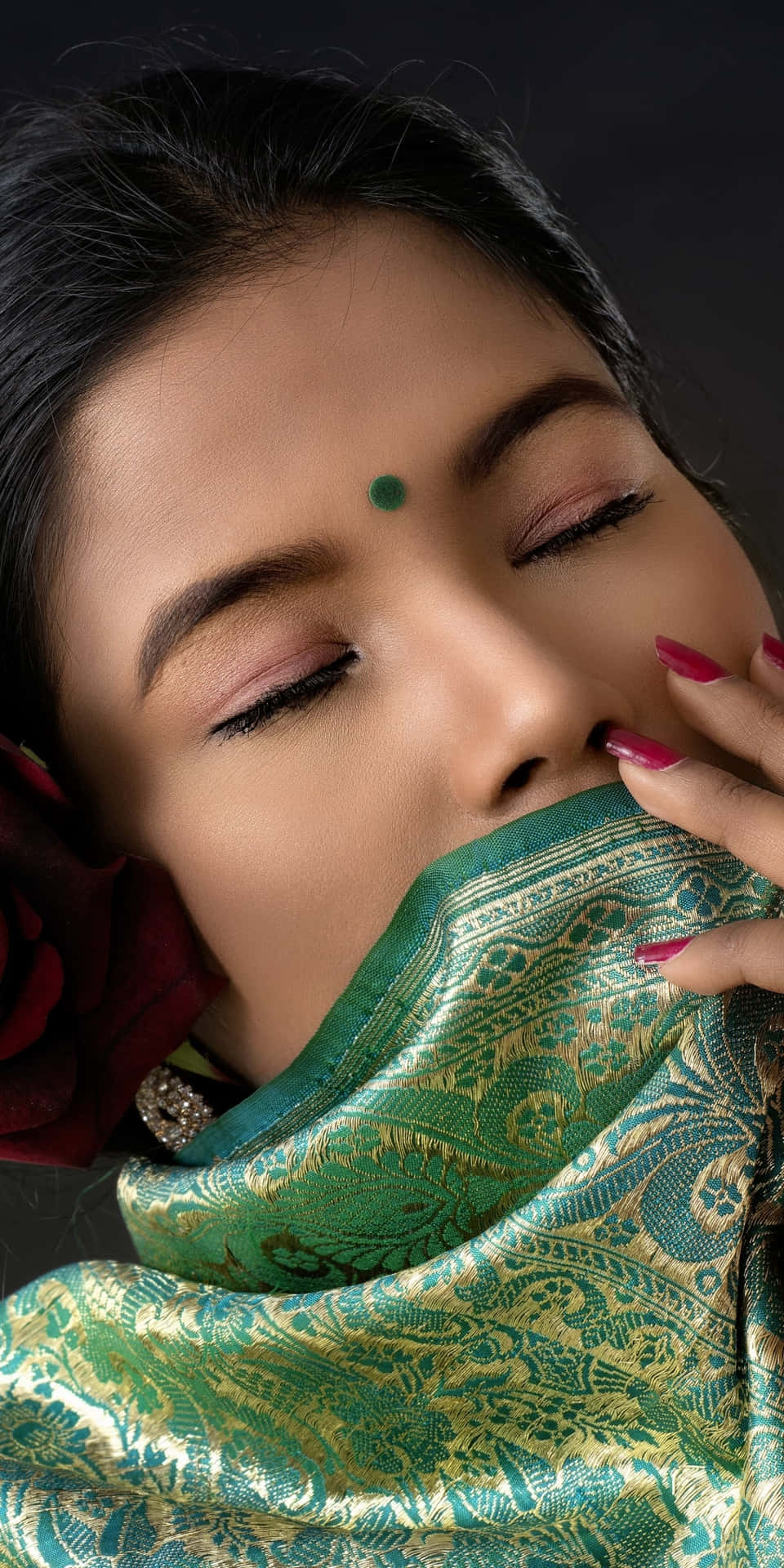 Øjne Luk Indisk Kvinde Tæt Skud Op Wallpaper
