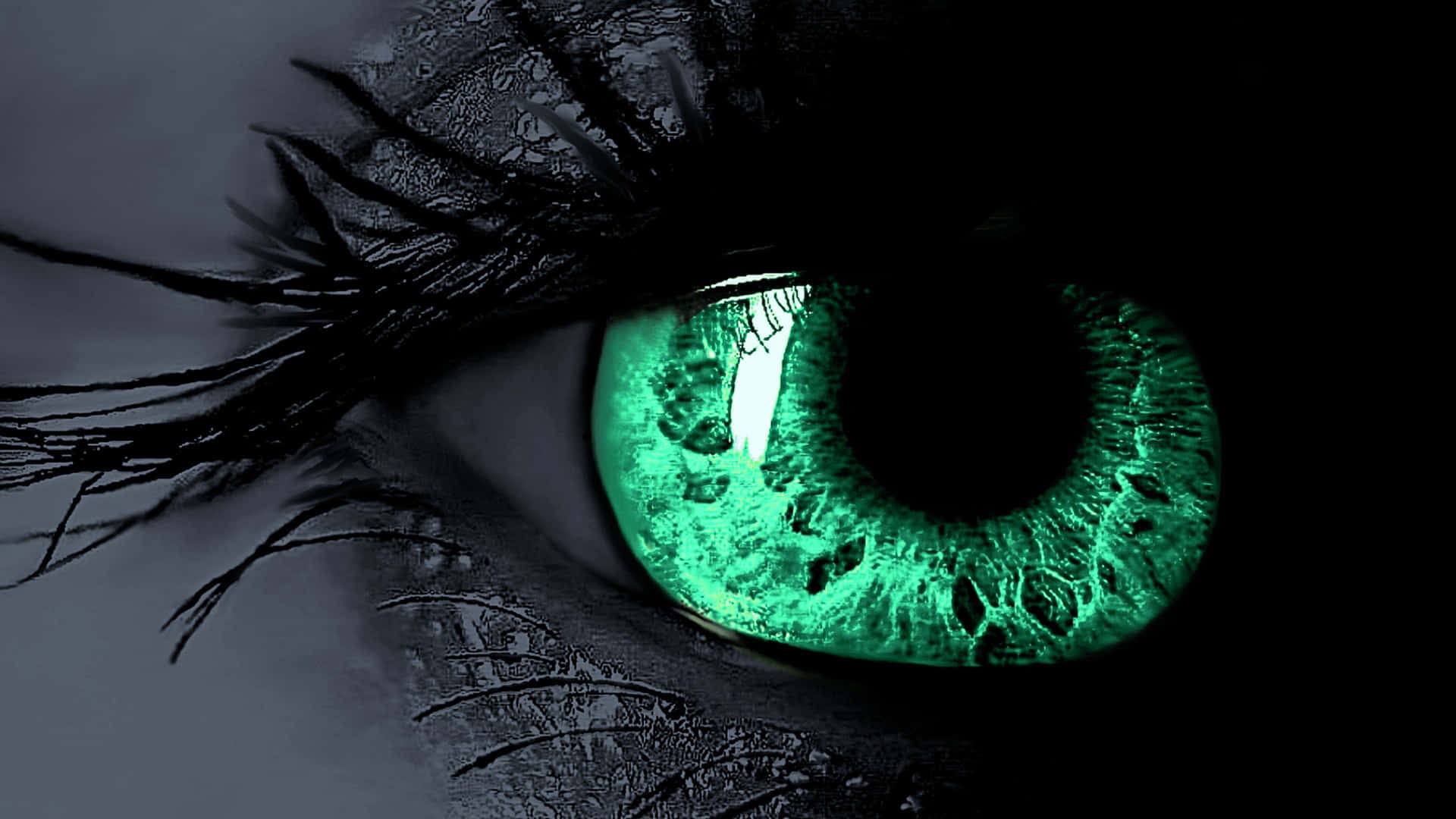 glowing green eyes