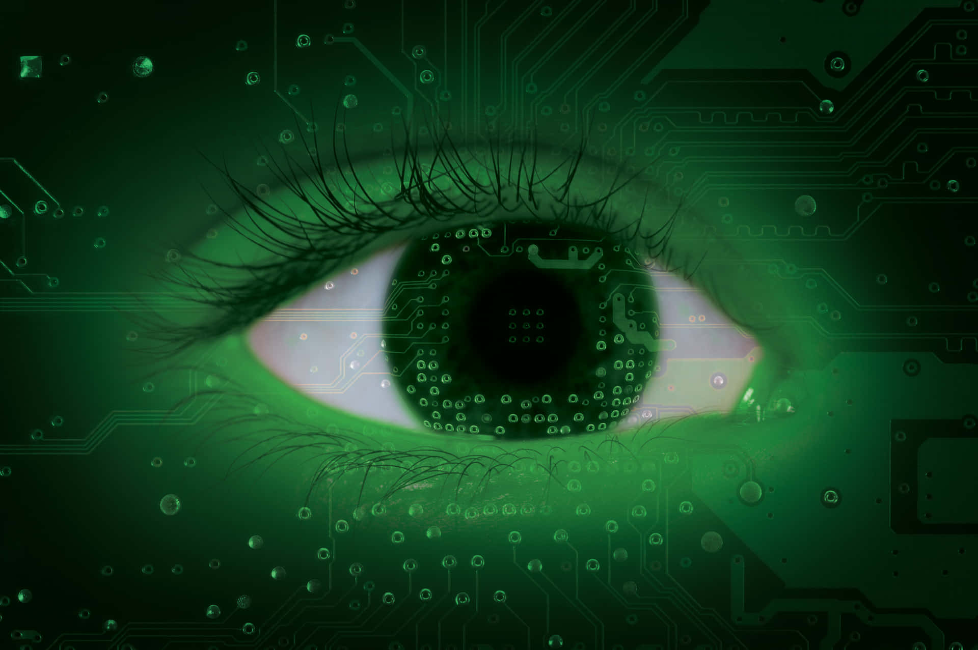 Green Eyes With Motherboard Design Picture