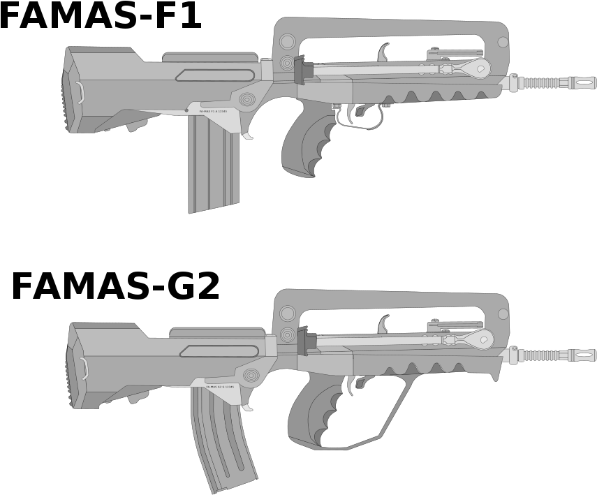 F A M A S F1vs F A M A S G2 Rifle Comparison PNG
