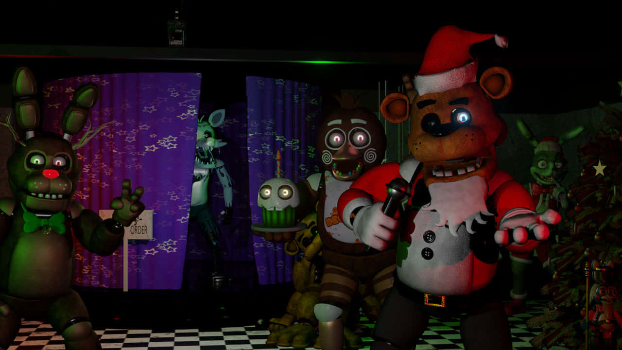 F N A F Christmas Animatronics Celebration Wallpaper