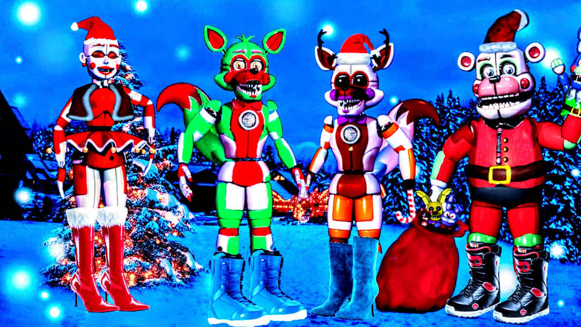 F N A F Christmas Characters Celebration.jpg Wallpaper